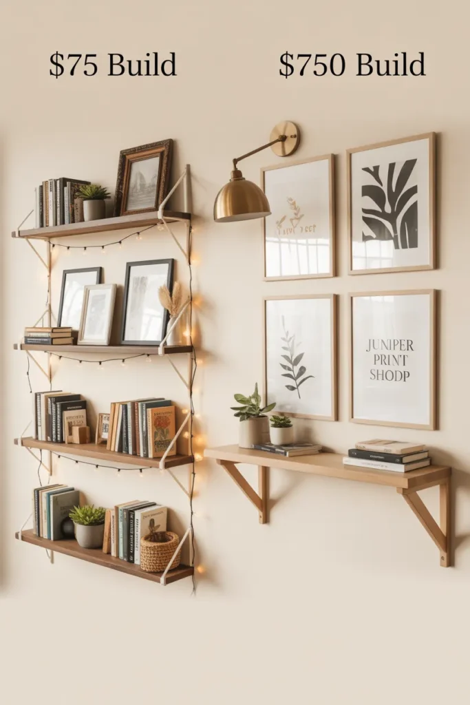 Budget vs splurge reading nook wall decor comparison at $75 and $750