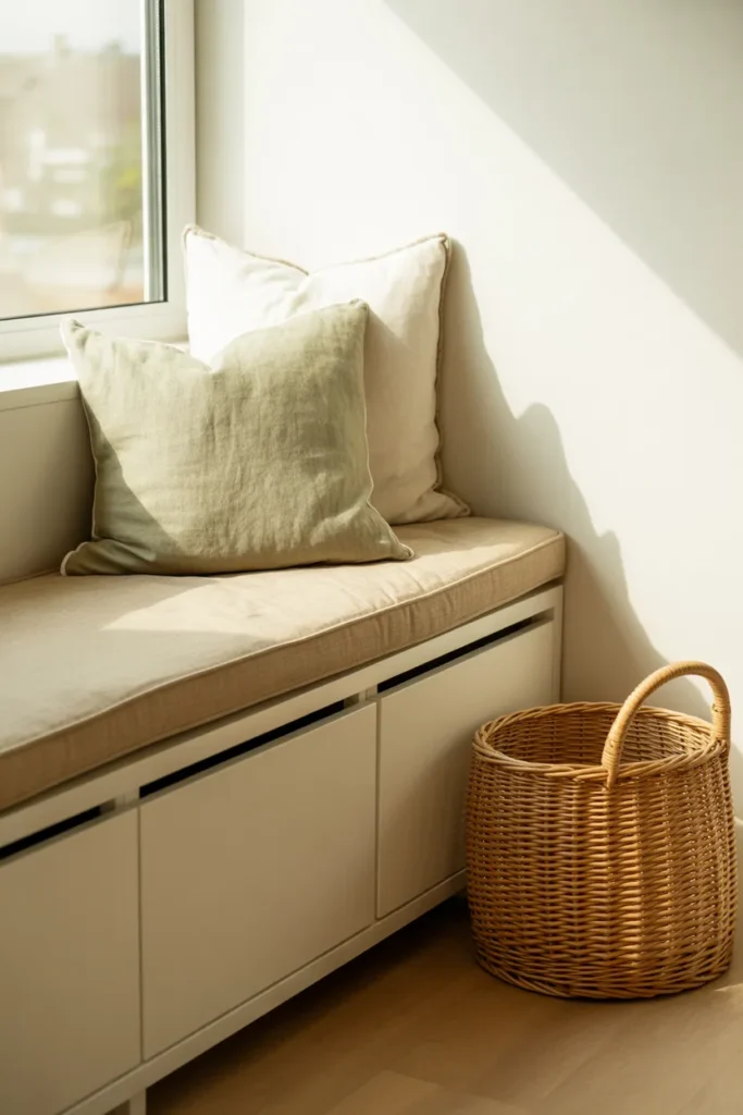 IKEA Besta reading nook hack with hidden storage bench and cozy cushion