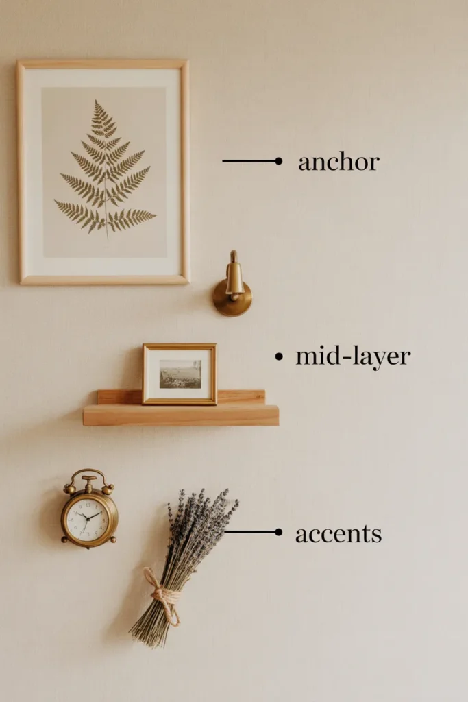 Three layer reading nook wall decor system showing anchor mid-layer and accent pieces