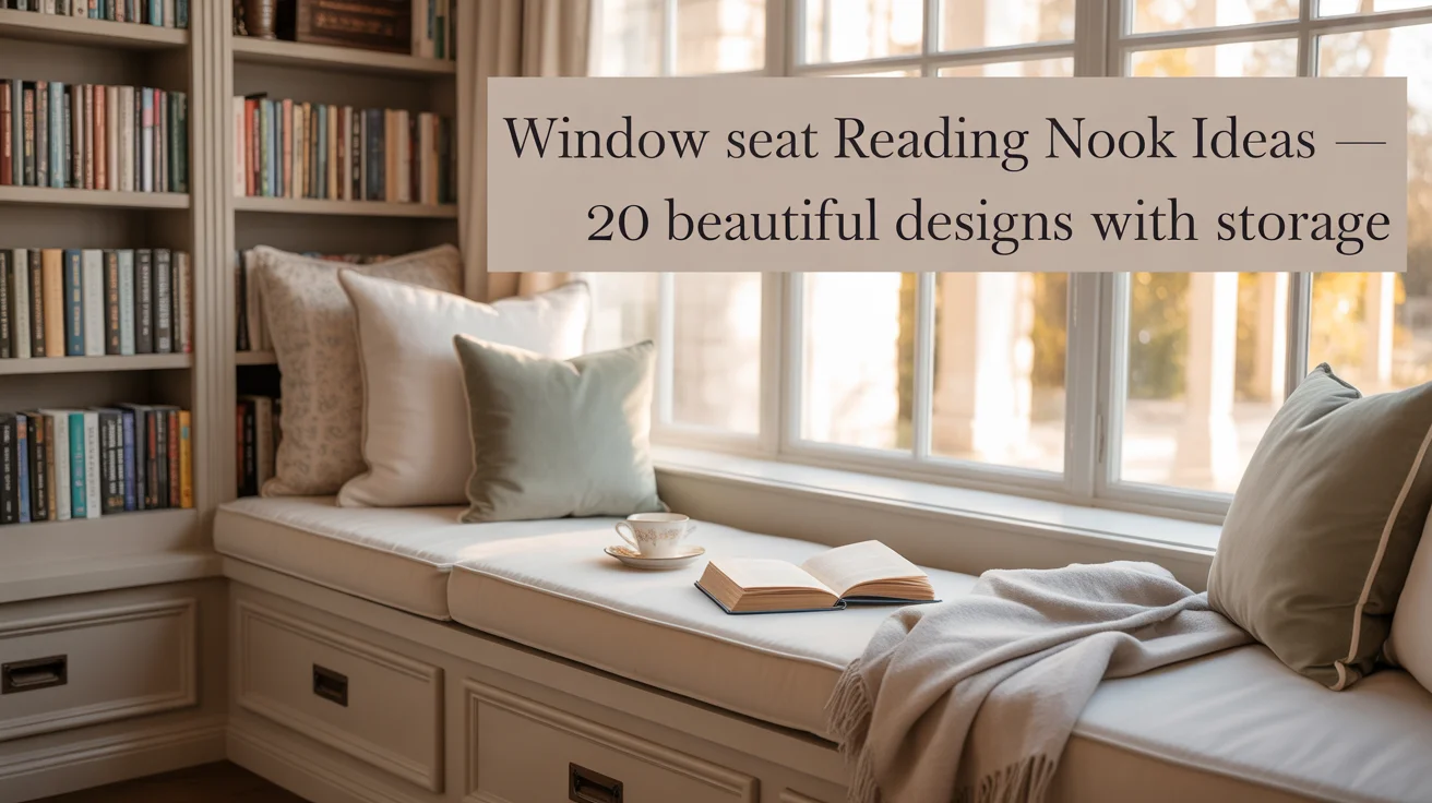 Window seat reading nook ideas — 20 beautiful designs with storage featuring a cozy built-in bench with cushions, pillows, and hidden drawers beneath a sunlit window