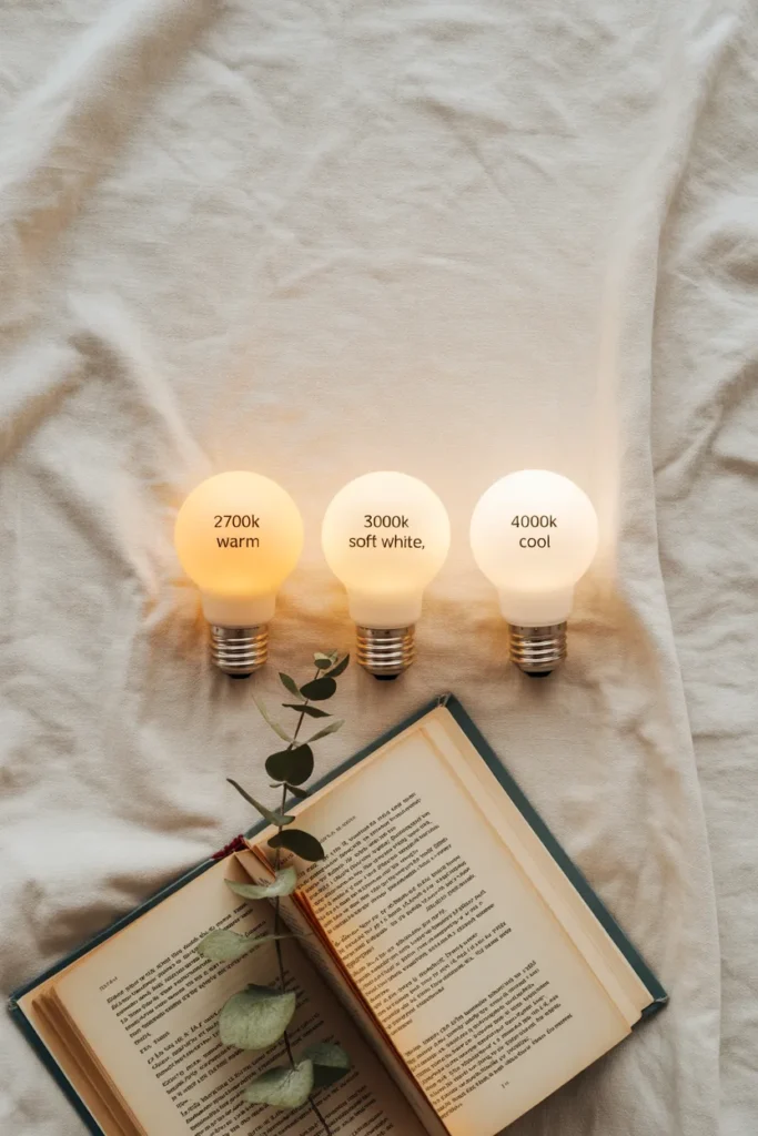 Lightbulb color temperature comparison for reading nook lamps, 2700K to 4000K