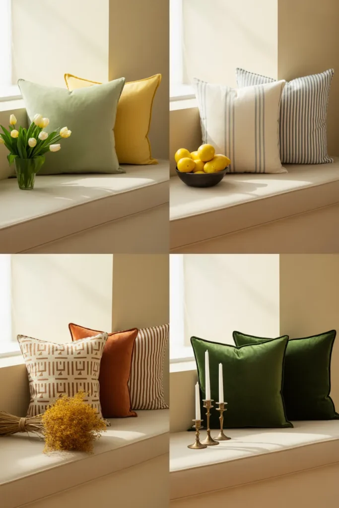 Window seat cushions seasonal styling ideas for spring summer fall winter reading nook refresh