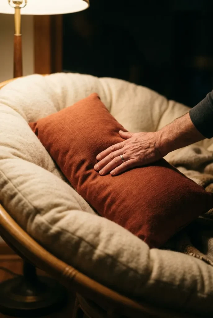 Firm lumbar bolster against a papasan cushion showing back support for reading.
