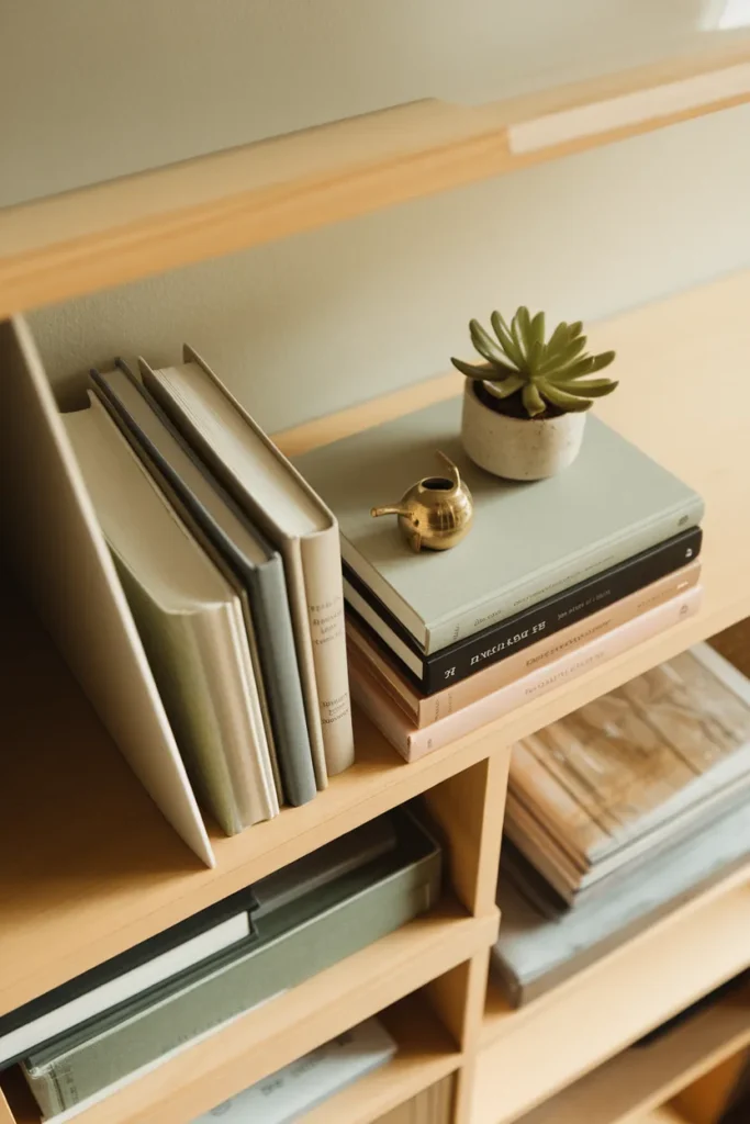 Single bookshelf styled with the 603010 book, object, and empty-space ratio.