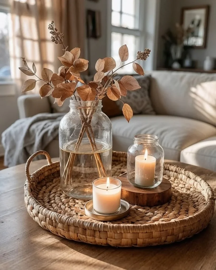 Overhead view of a coffee table with one quarter left empty for a mug. Coffee Table Ideas