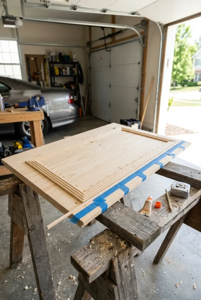 Thin moulding glued in a rectangle onto a flat dresser drawer front before painting
