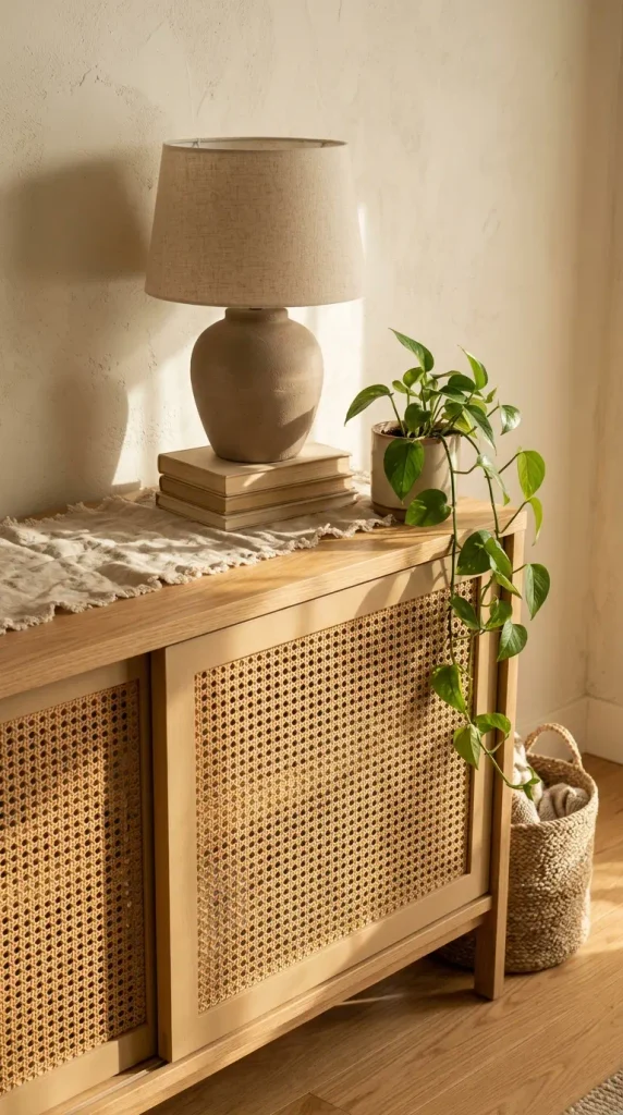 IKEA Besta hack with cane webbing door fronts and a warm wood top