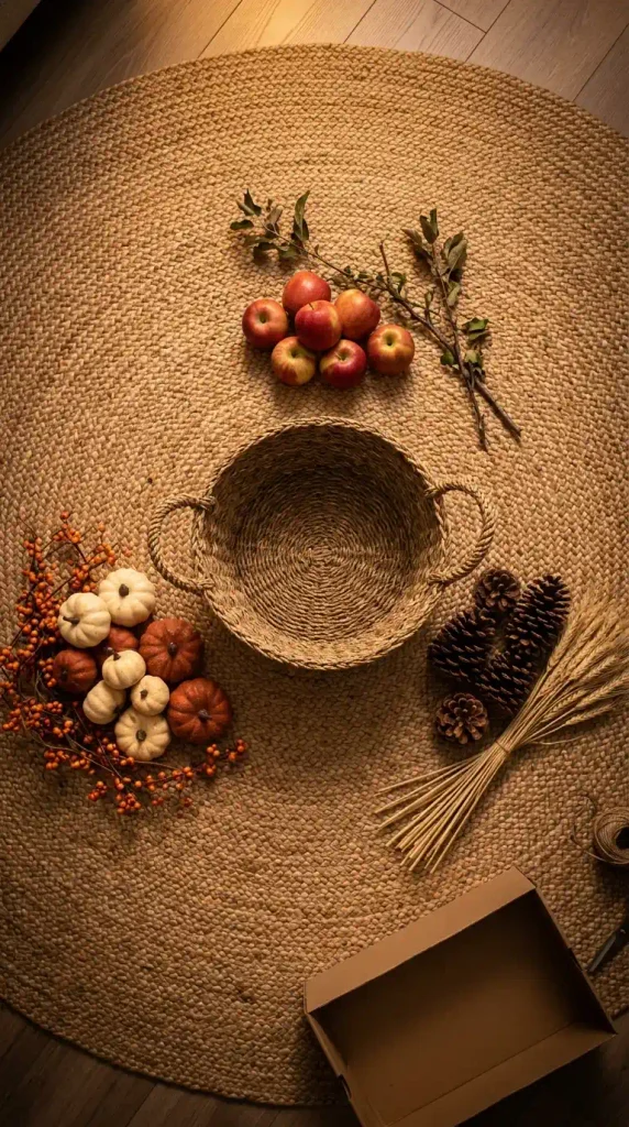 One fall basket surrounded by three sets of fillers for September, October, and November